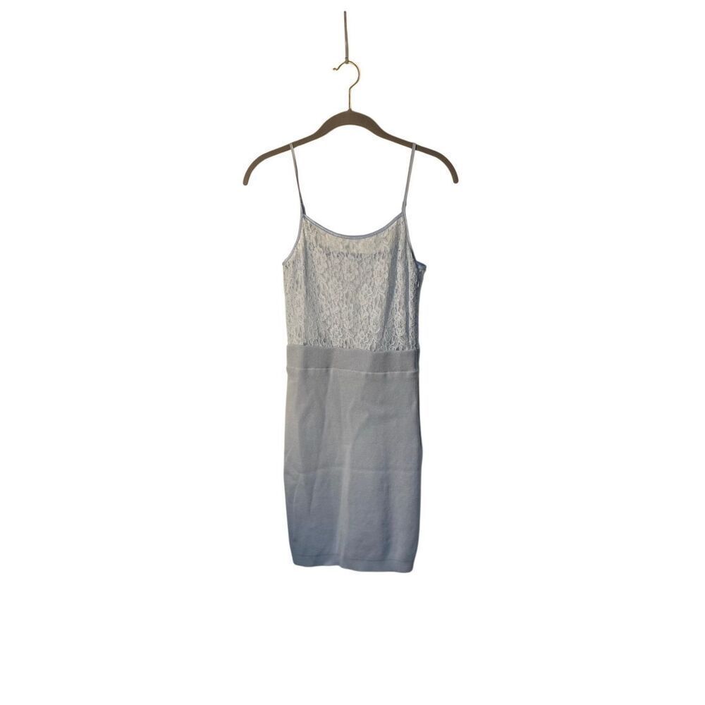 Snidel women’s blue mixed media knit, & lace mini dress, designer, size 1